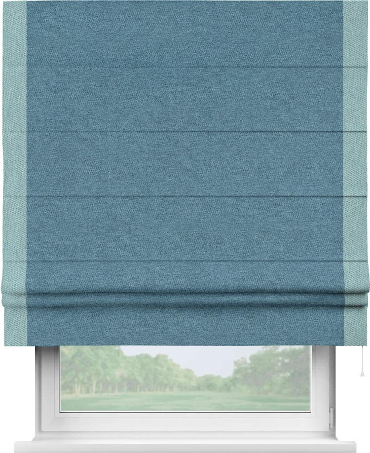 Римская штора «Кортин» с кантом Стрим Дуо, для проема, ткань твид блэкаут, светло-синий